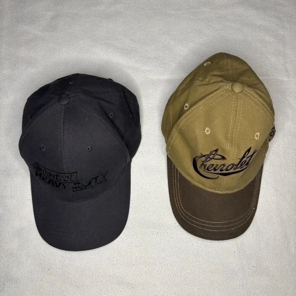 Chevrolet Castrol Hat Lot 2 Adjustable Automotive Advertising Caps Mens OSFA